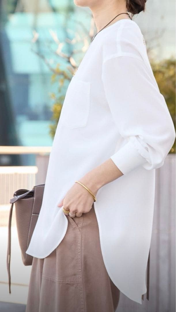 RIVE DROITE ジョーゼットポケットブラウス　ホワイト シアー 白