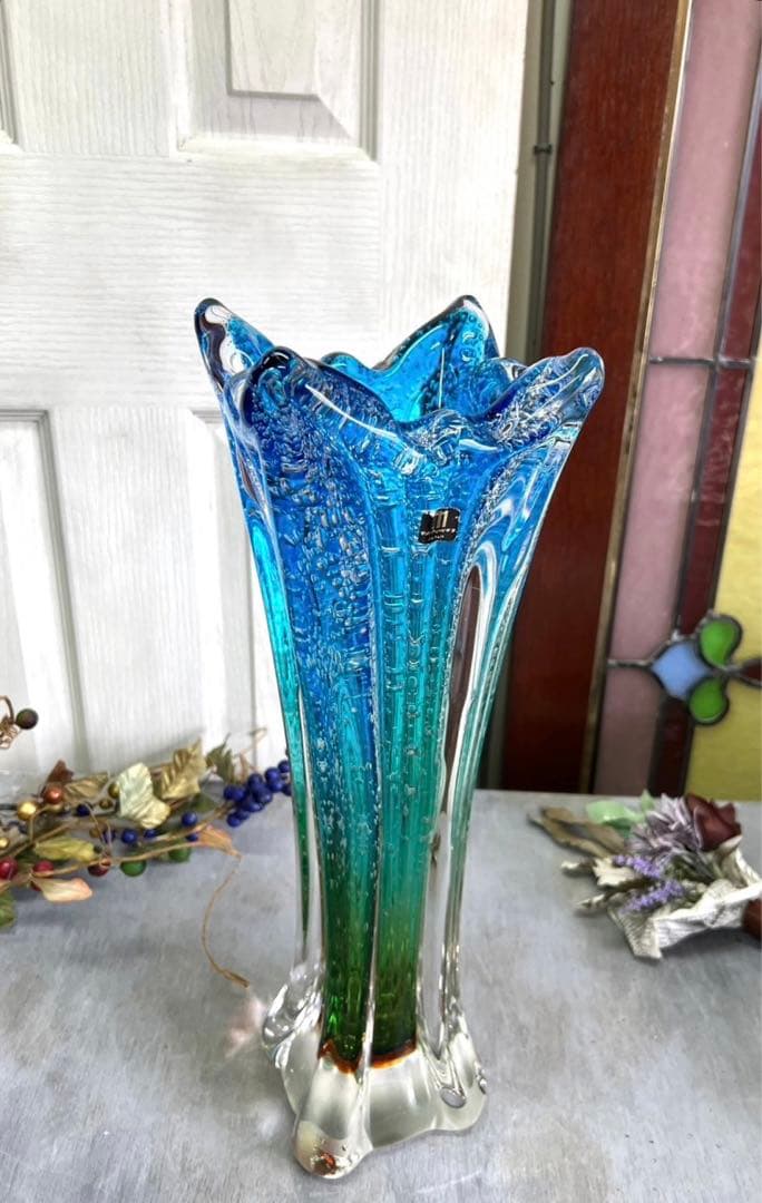 bob＊マルティガラス 花瓶 45cm 重圧 気泡 インテリア 置物