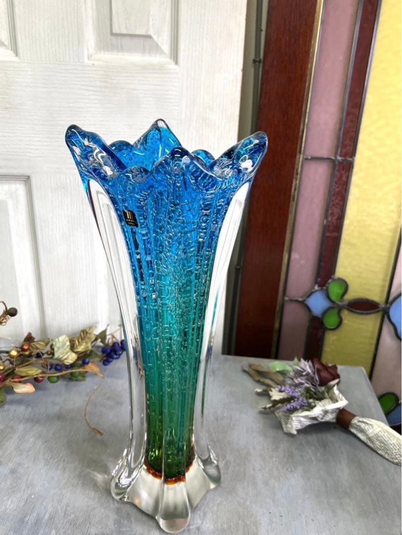bob＊マルティガラス 花瓶 45cm 重圧 気泡 インテリア 置物