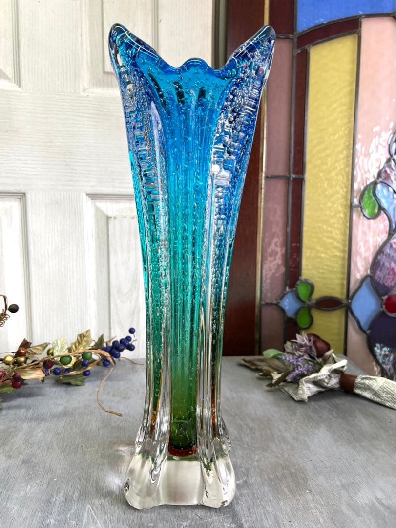 bob＊マルティガラス 花瓶 45cm 重圧 気泡 インテリア 置物