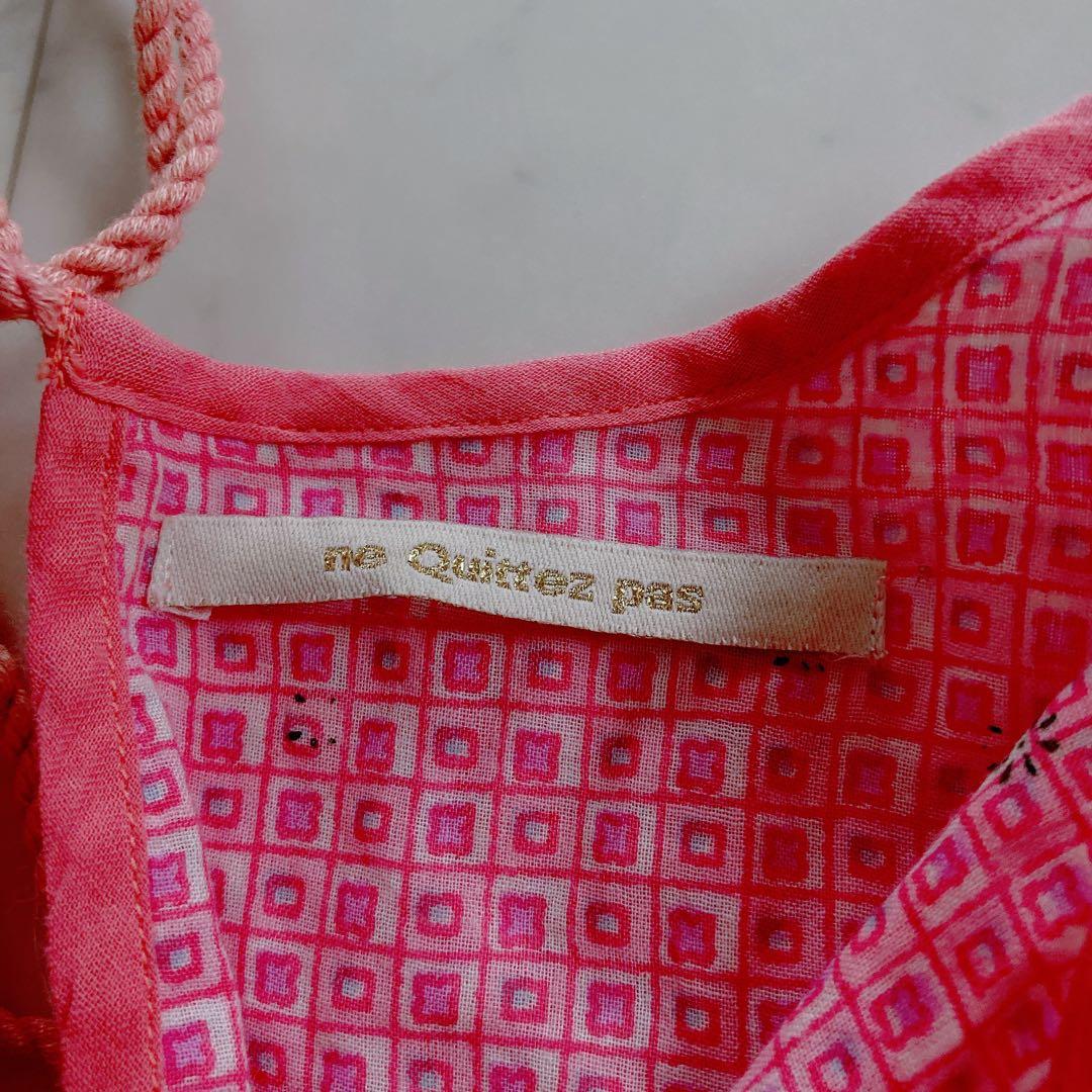 美品　ヌキテパ コンビネーションエスニックギャザープリントドレス　ピンク