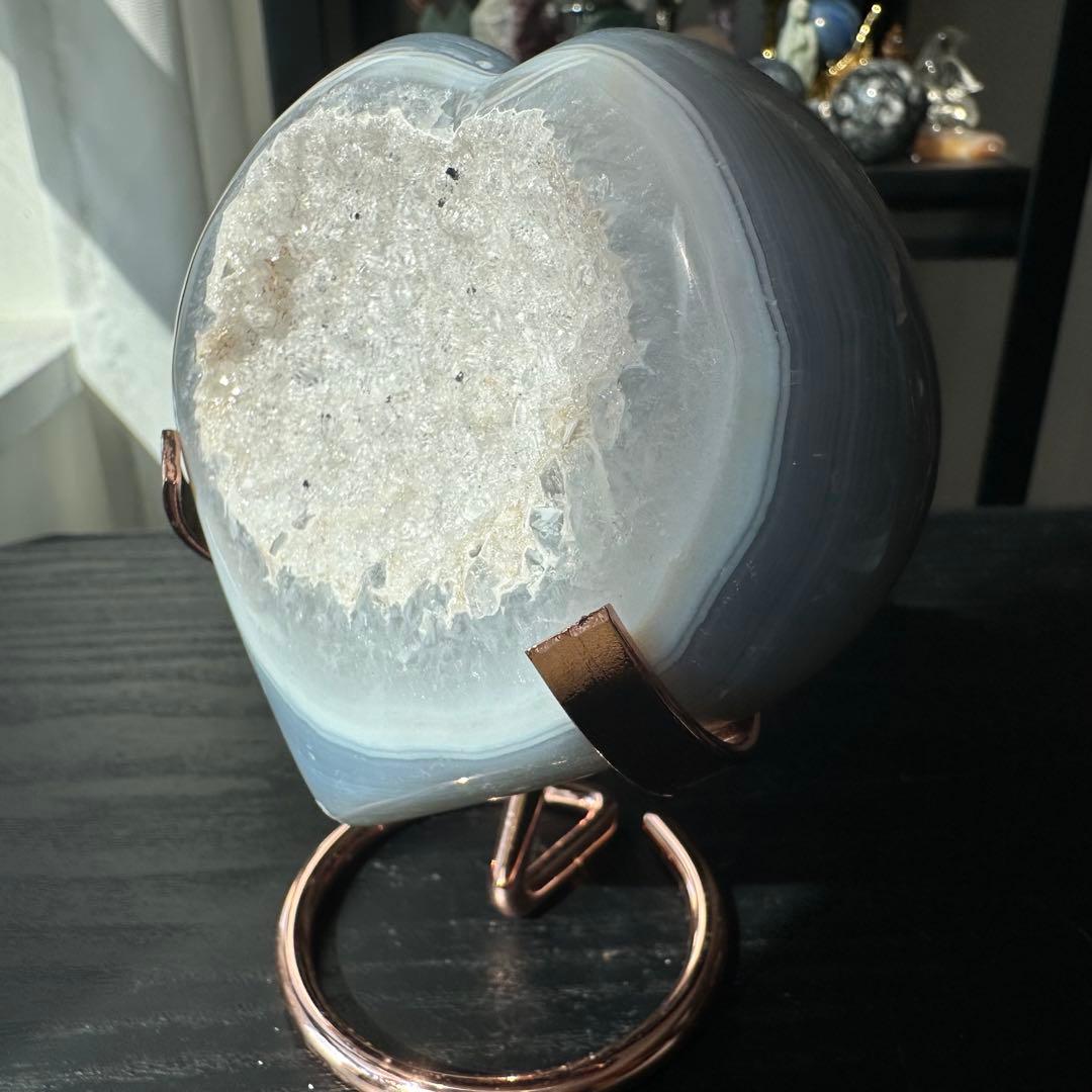 天然石水晶共生瑪瑙のハート　置物　NO.032117