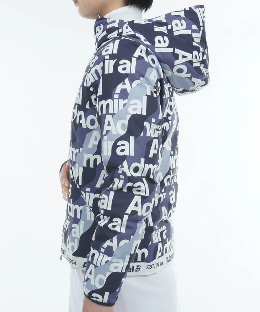 ADMIRAL GOLF ボトムロゴ 軽量パデッド　フーデッドジャケット　総柄