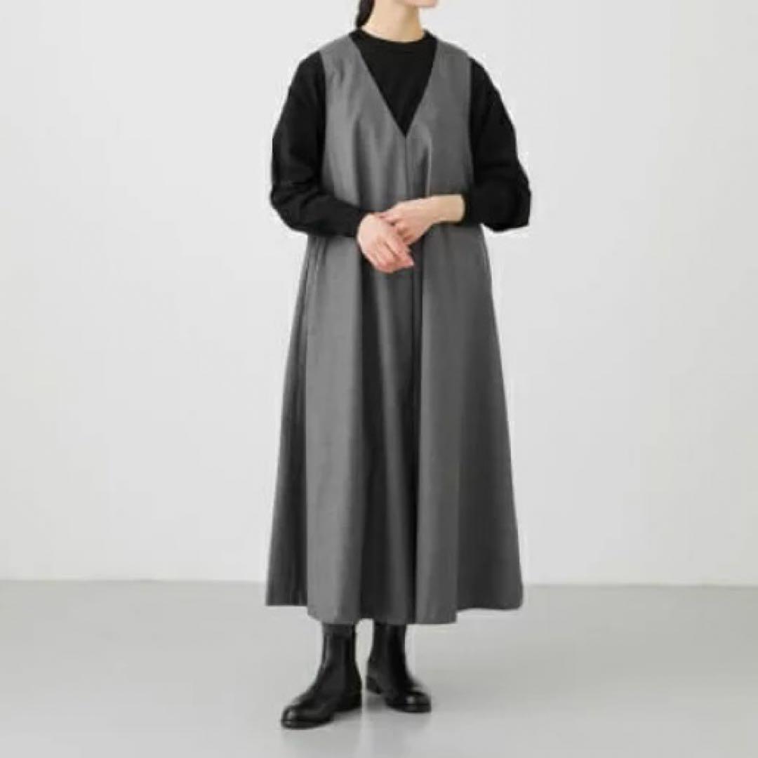 24SS かぐれ Vネック ウール ノースリーブ Aライン ロングワンピース