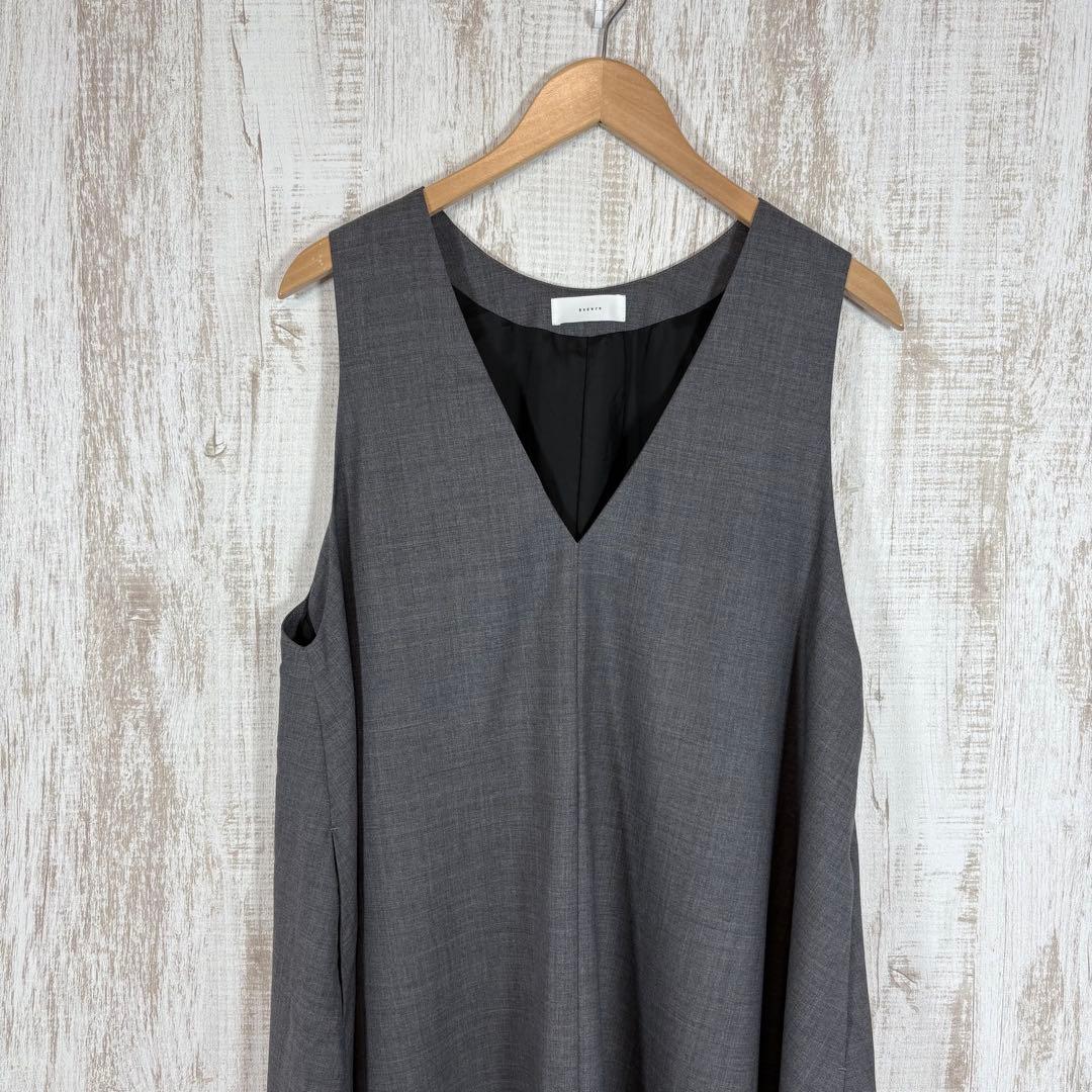 24SS かぐれ Vネック ウール ノースリーブ Aライン ロングワンピース