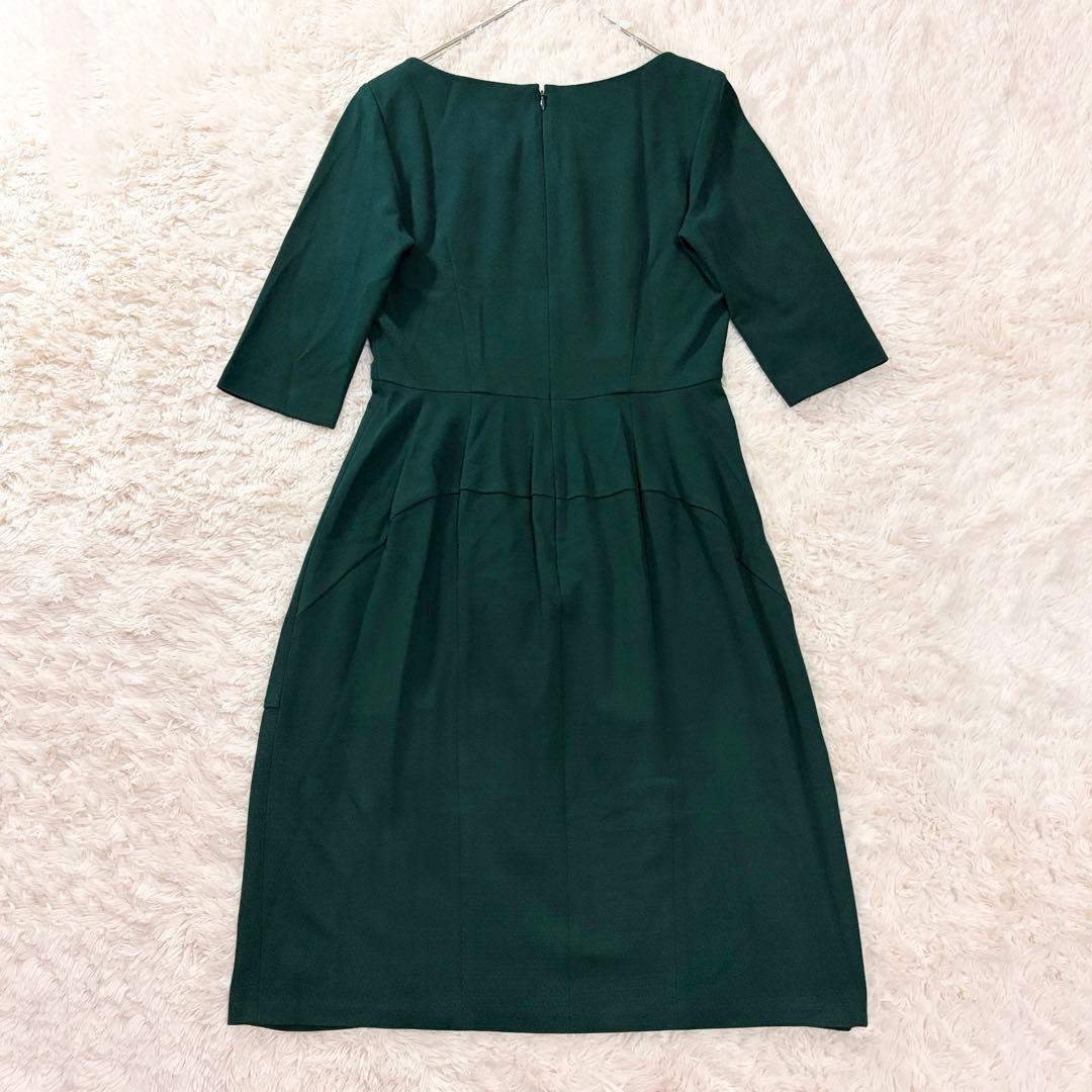 シビラ フレアワンピース 美シルエット 7分袖 ストレッチ グリーン L