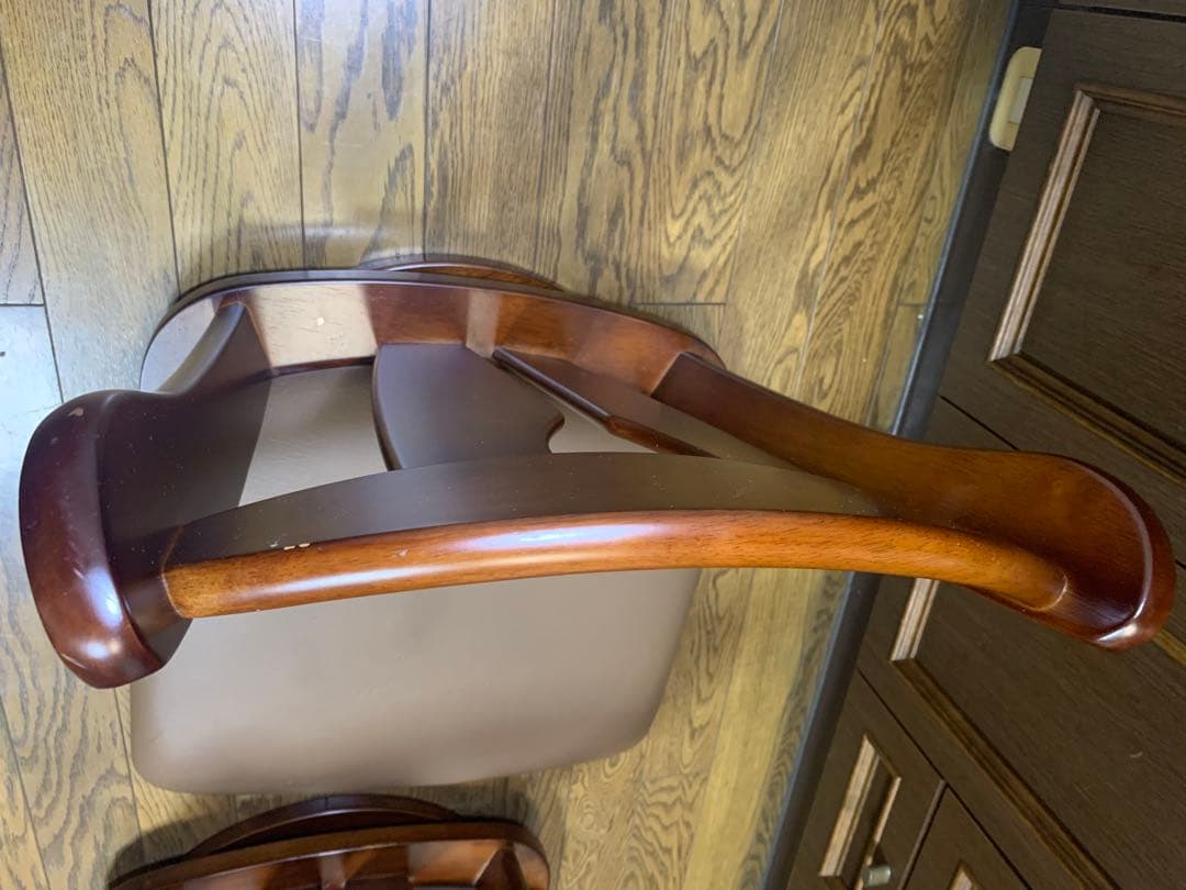 激レア　木製 ローラウンドチェア 回転椅子 座椅子 レザー 2脚セット