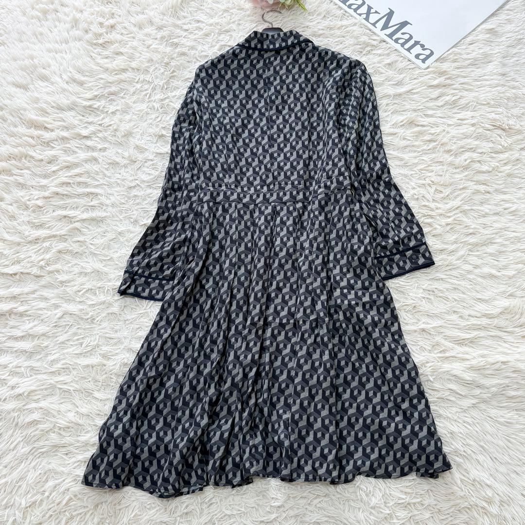 Max&Co 大きいサイズ　シルク100% 総柄シャツワンピース　タック　48