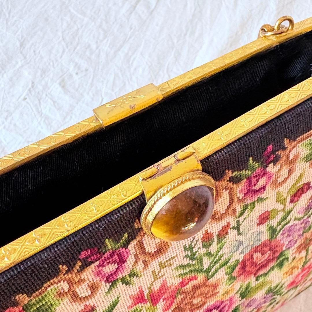 美品 プチポワン 細密刺繍 ハンドバッグ パーティーバッグ