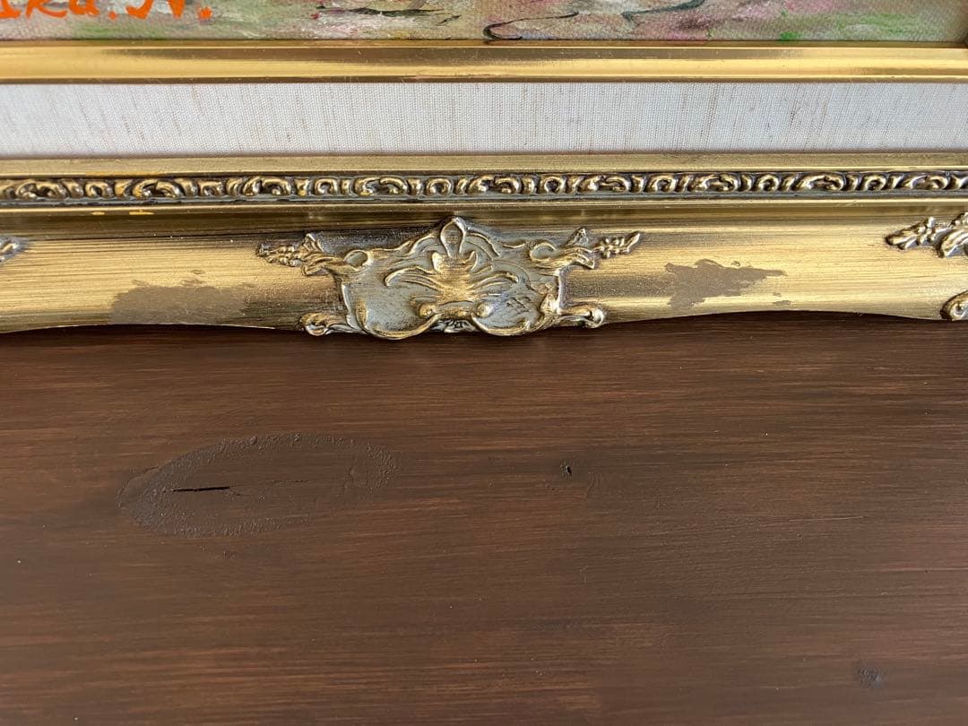 ☆ HaRu 薔薇 花 絵画 油絵 ♪ アンティーク 額縁 F4