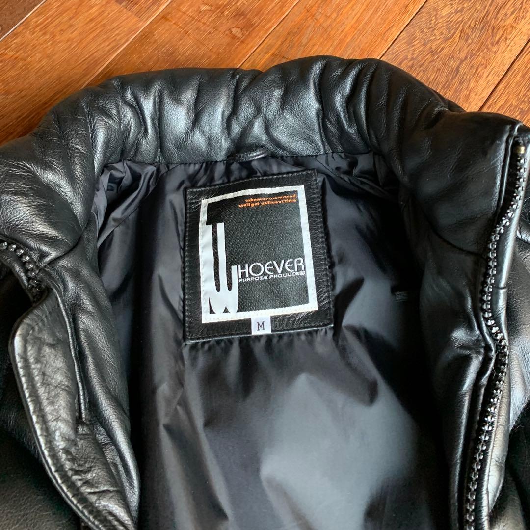 whoever ブラック極厚レザー ダウンジャケット