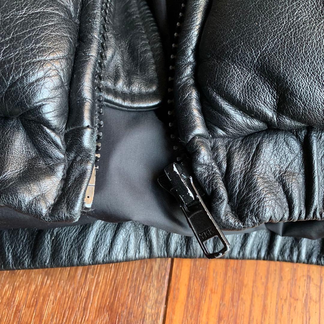 whoever ブラック極厚レザー ダウンジャケット