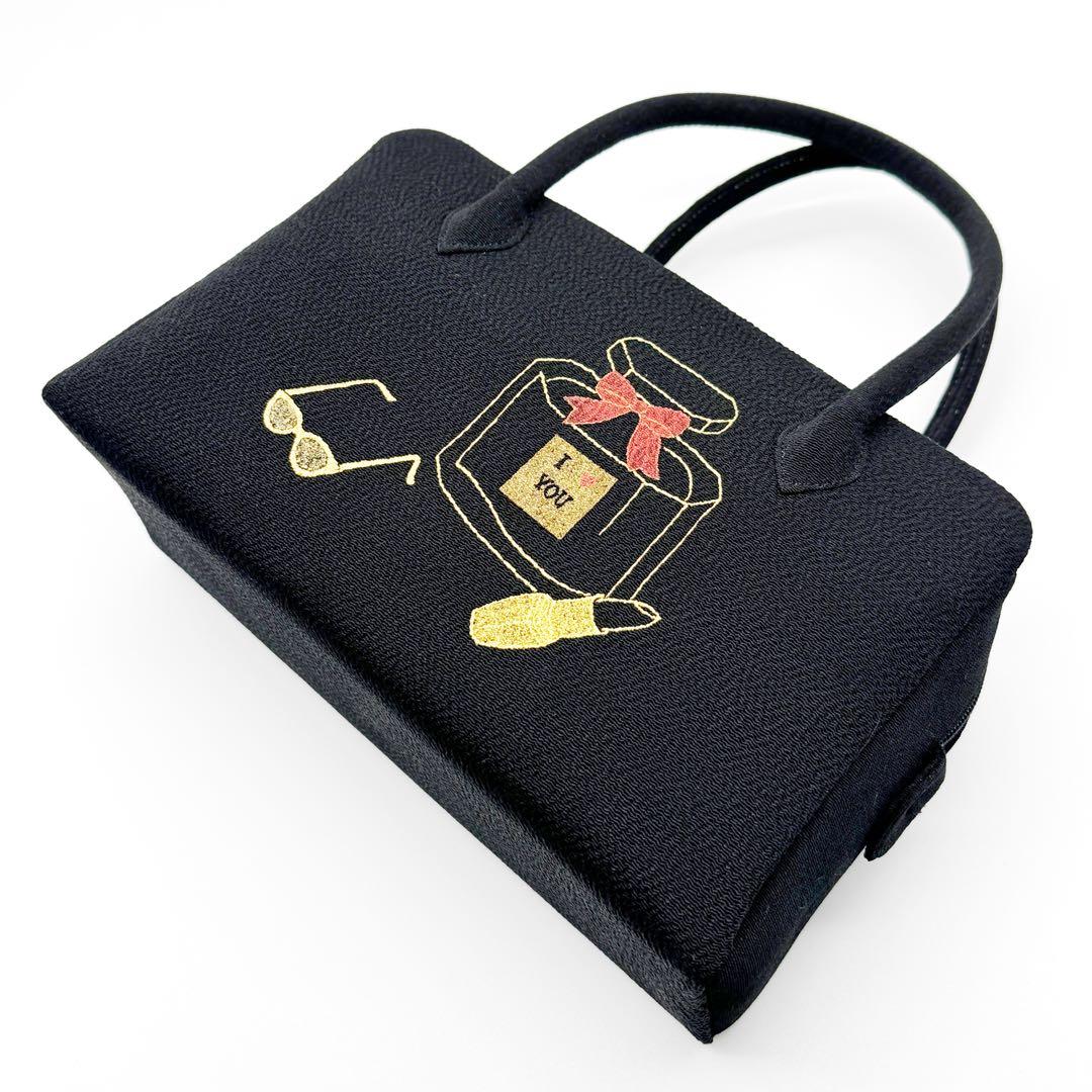 シルク100% 刺繍入り 和装 利休バッグ 上品デザイン