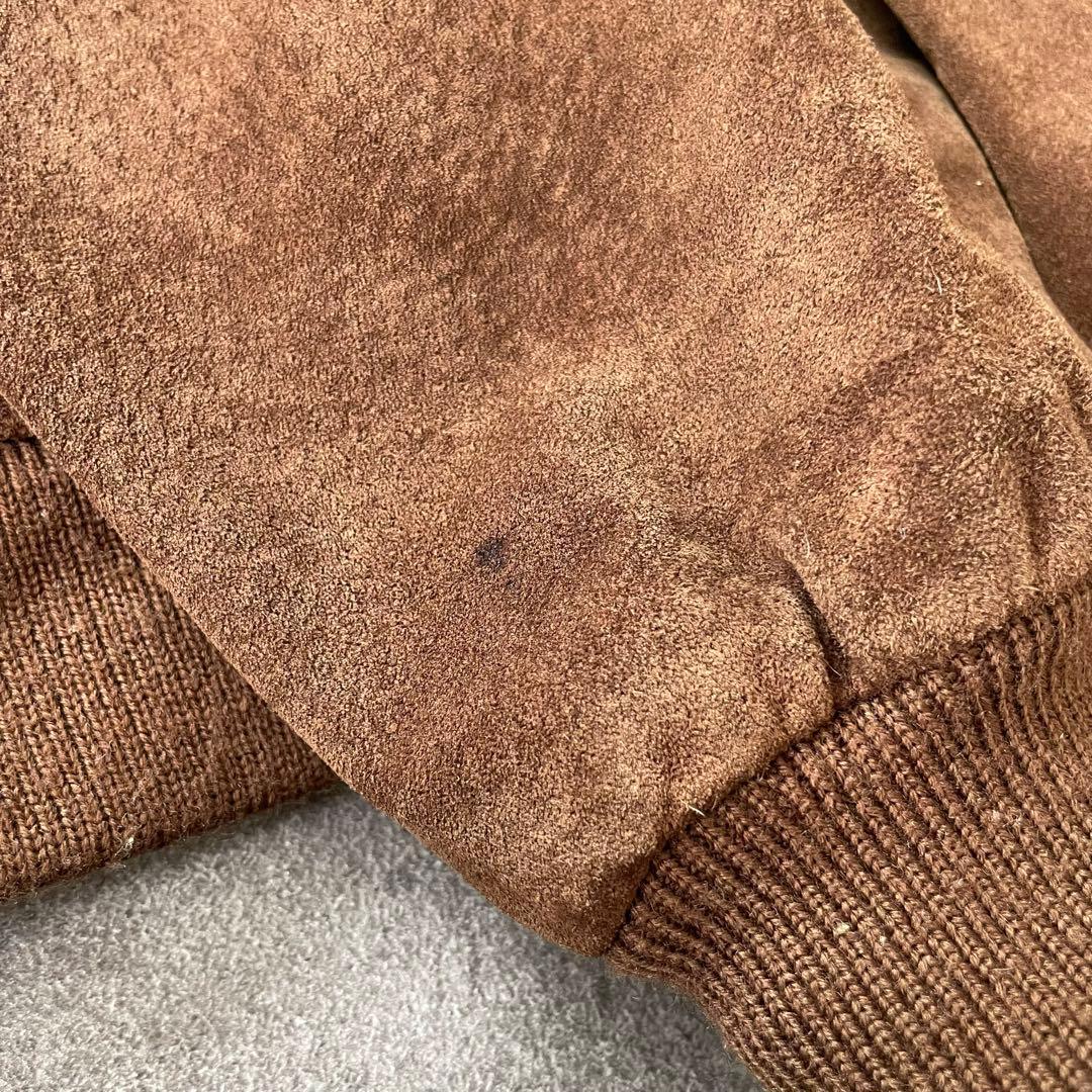 -90's 本革 スウェードレザー ボンバージャケット ブラウン 短丈 LL