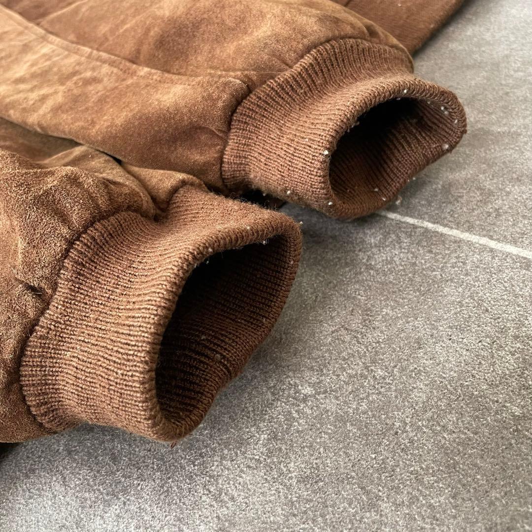 -90's 本革 スウェードレザー ボンバージャケット ブラウン 短丈 LL