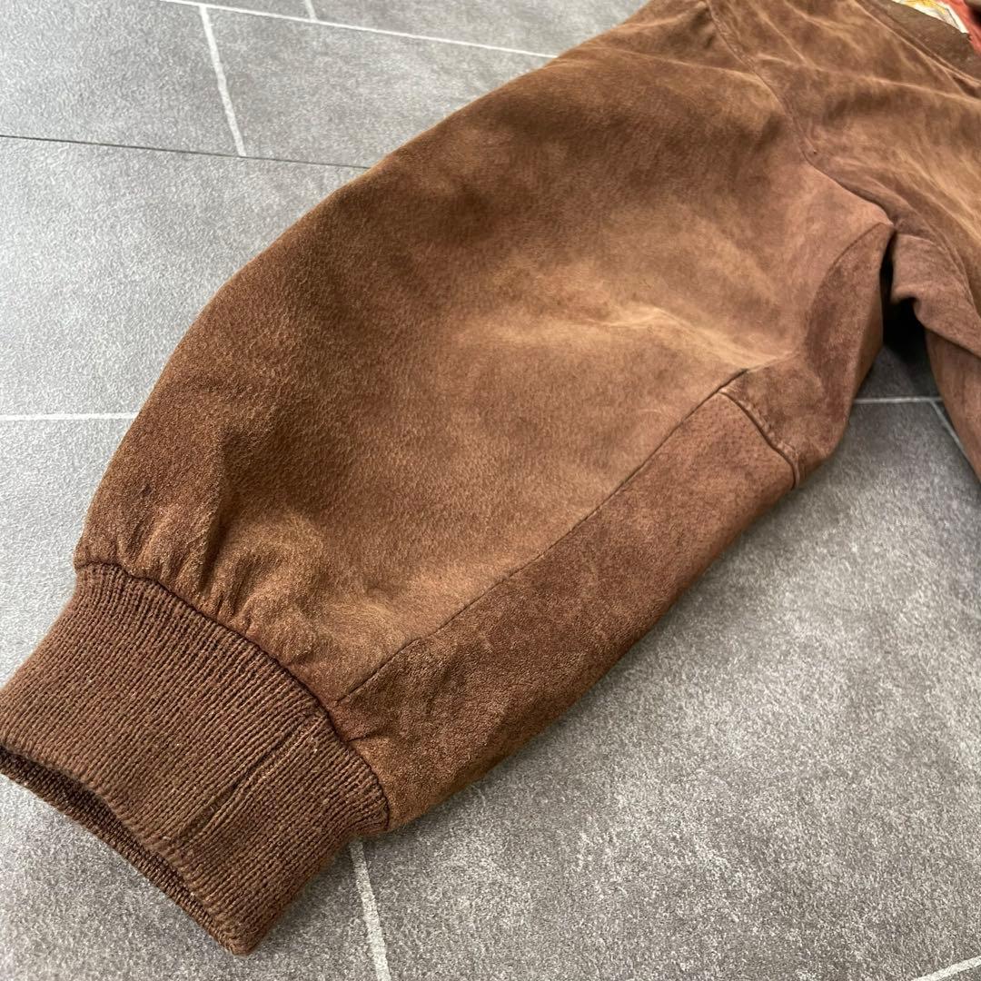 -90's 本革 スウェードレザー ボンバージャケット ブラウン 短丈 LL