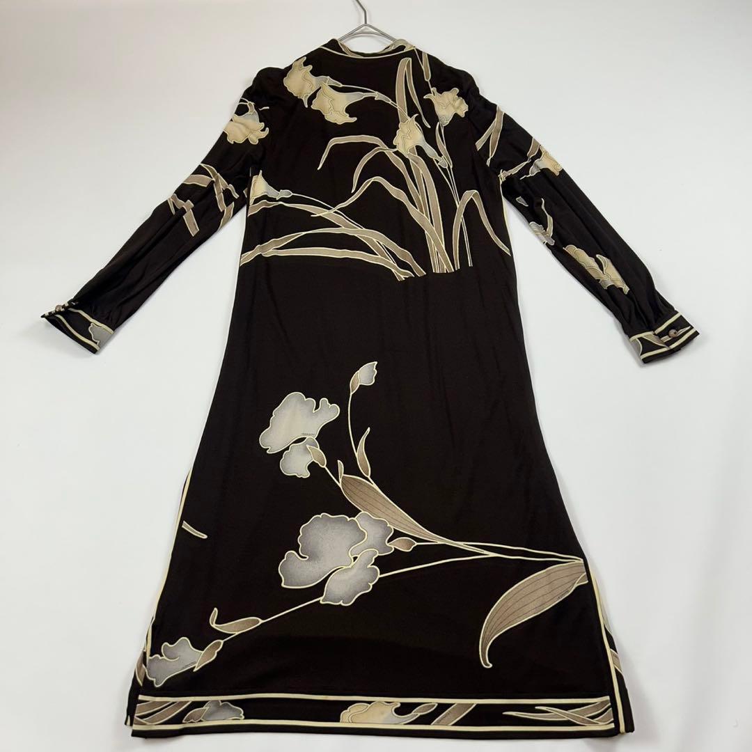 P168 L レオナール シルク100% ロングワンピース ブラウン レディース