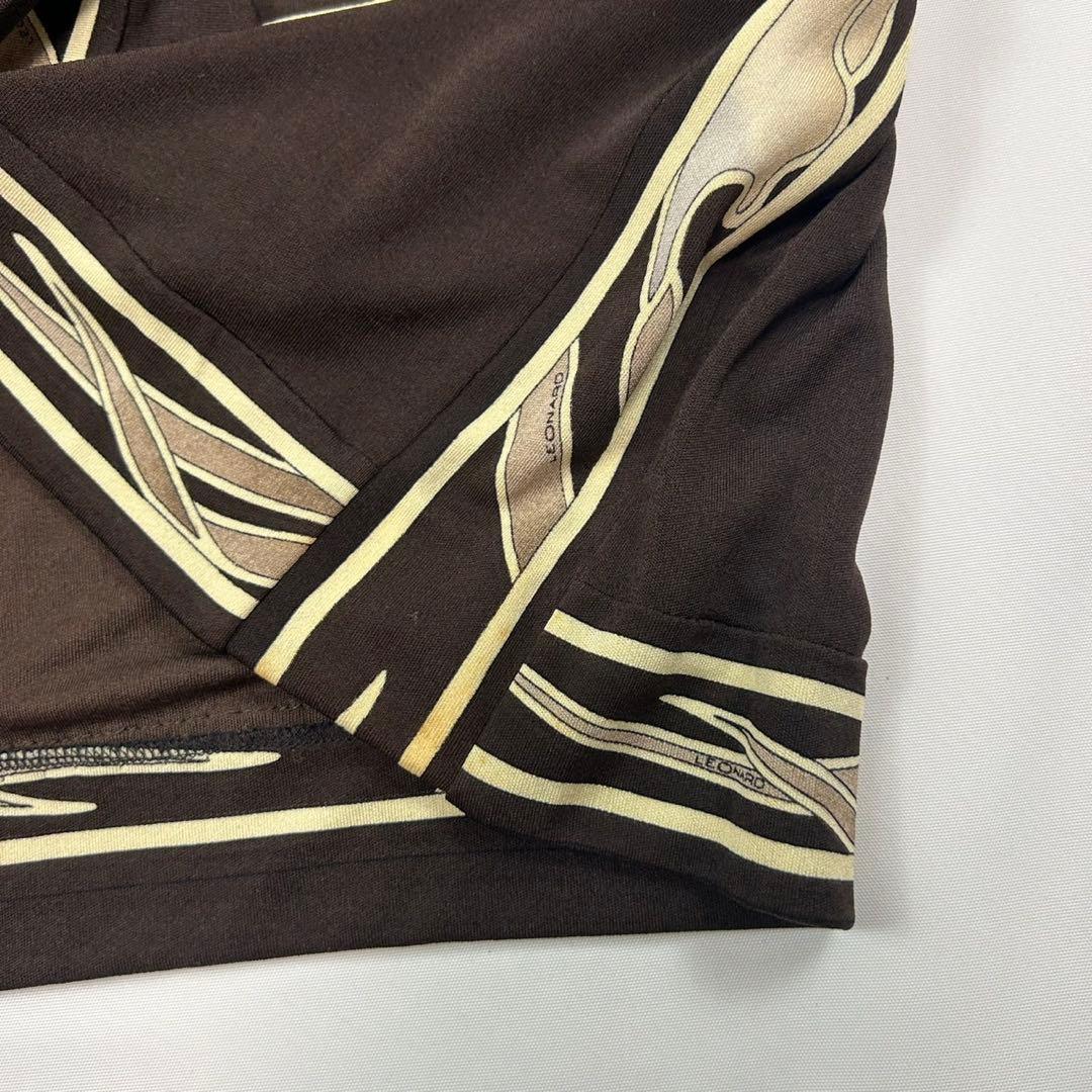 P168 L レオナール シルク100% ロングワンピース ブラウン レディース