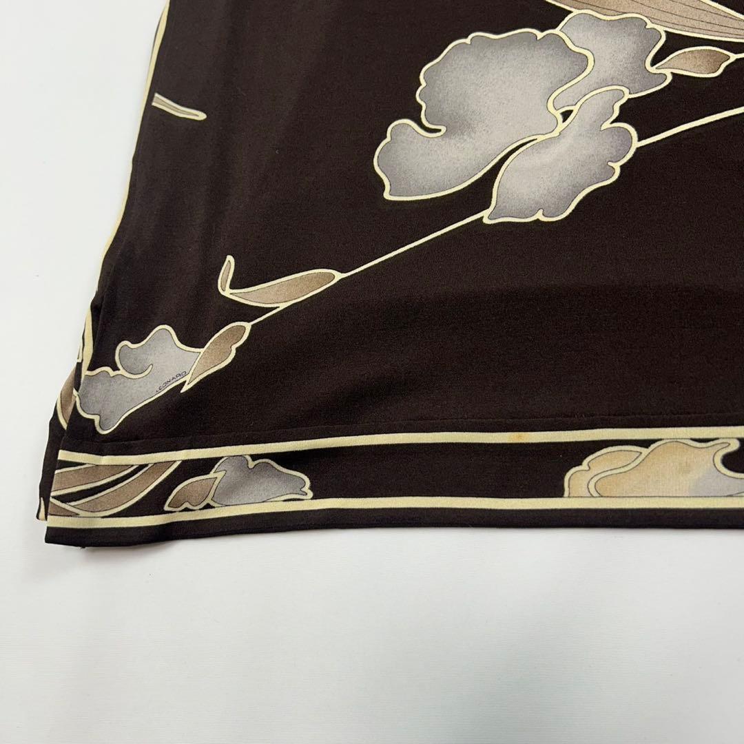 P168 L レオナール シルク100% ロングワンピース ブラウン レディース