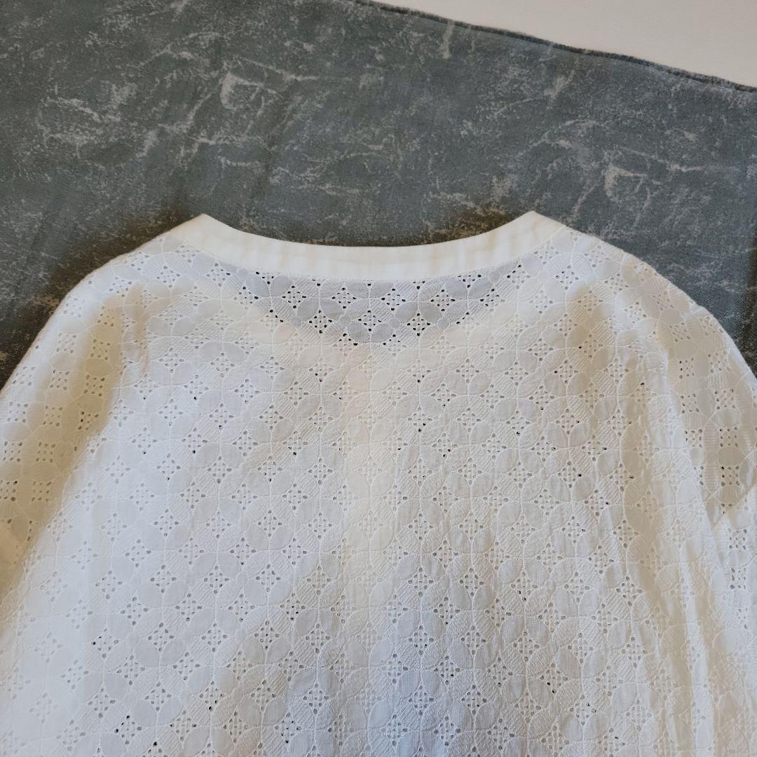 サリースコット カットワーク刺繍ブラウス 綿100％ M バンドカラー