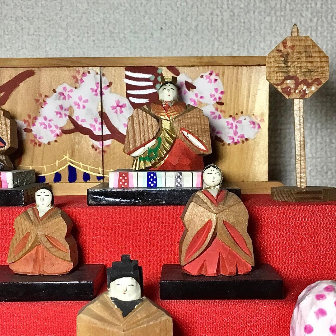 ミニ雛人形◆一刀彫◆ビンテージ 段飾り 木彫 伝統工芸 雛段 5段飾り