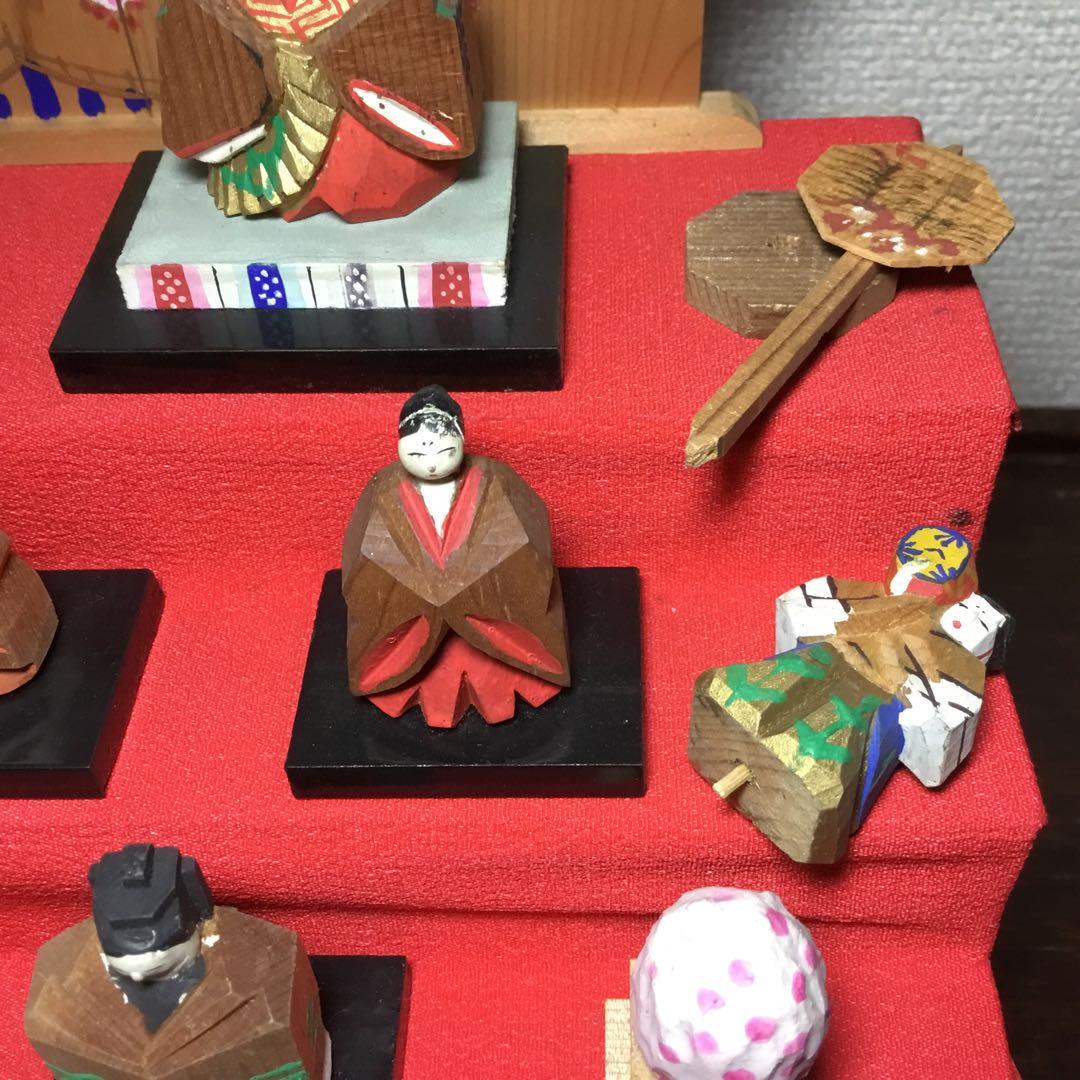 ミニ雛人形◆一刀彫◆ビンテージ 段飾り 木彫 伝統工芸 雛段 5段飾り