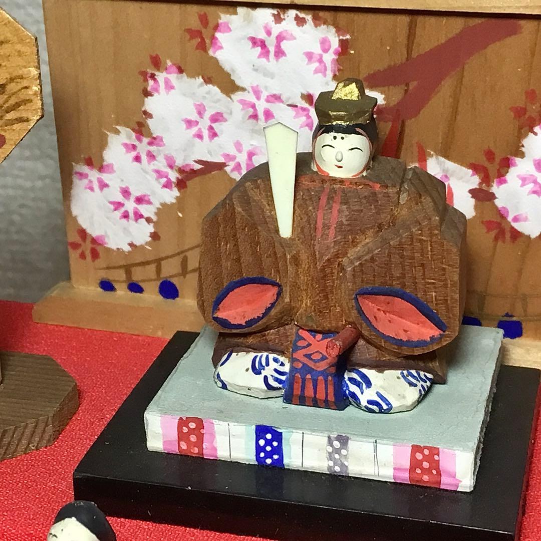 ミニ雛人形◆一刀彫◆ビンテージ 段飾り 木彫 伝統工芸 雛段 5段飾り