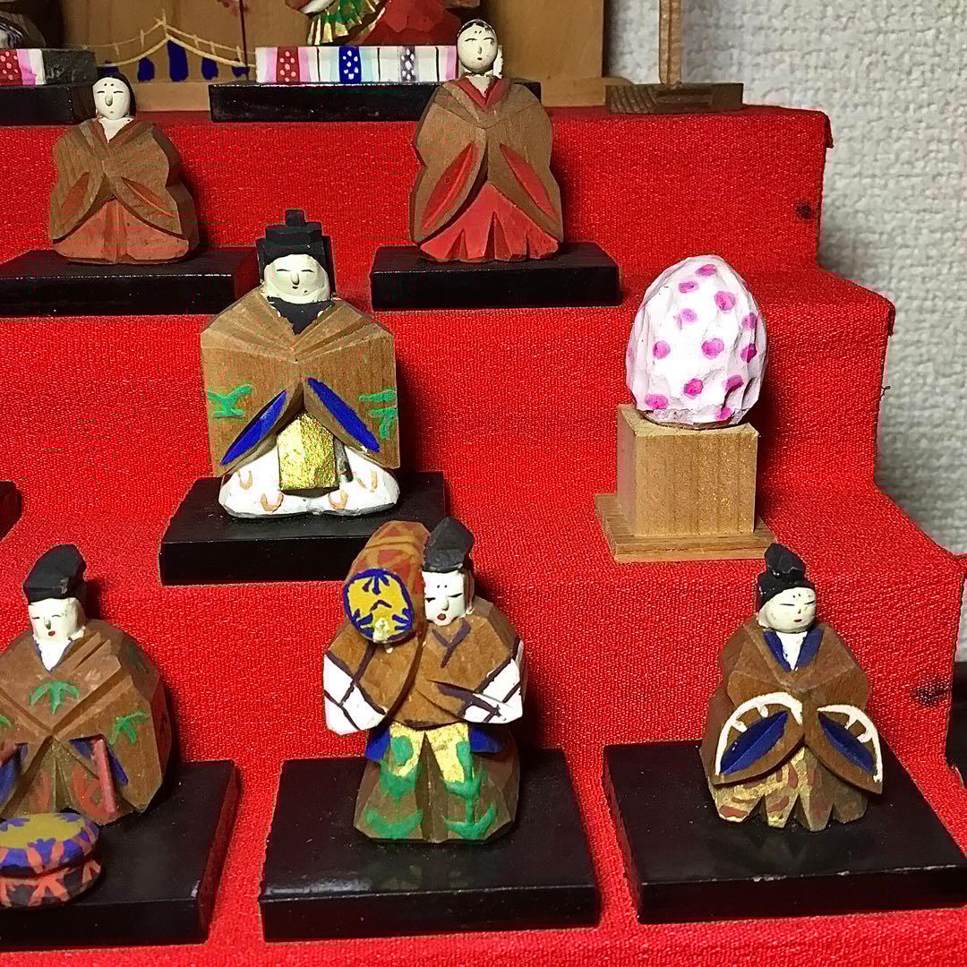 ミニ雛人形◆一刀彫◆ビンテージ 段飾り 木彫 伝統工芸 雛段 5段飾り