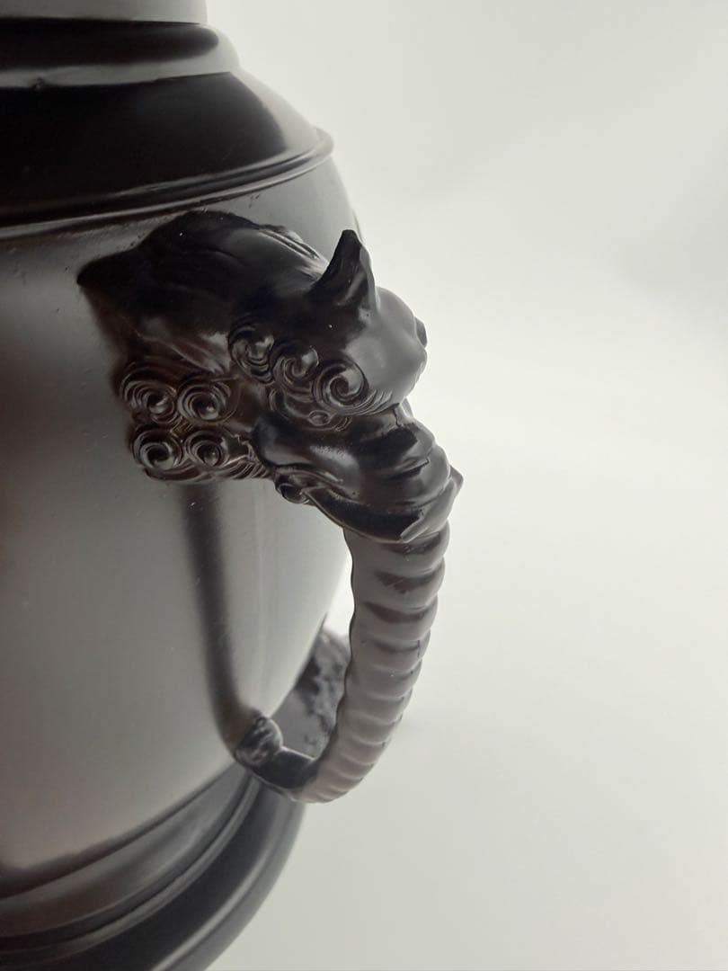 銅製 薄端 花器 尺一寸 花台付き 山水彫刻 共箱 華道具