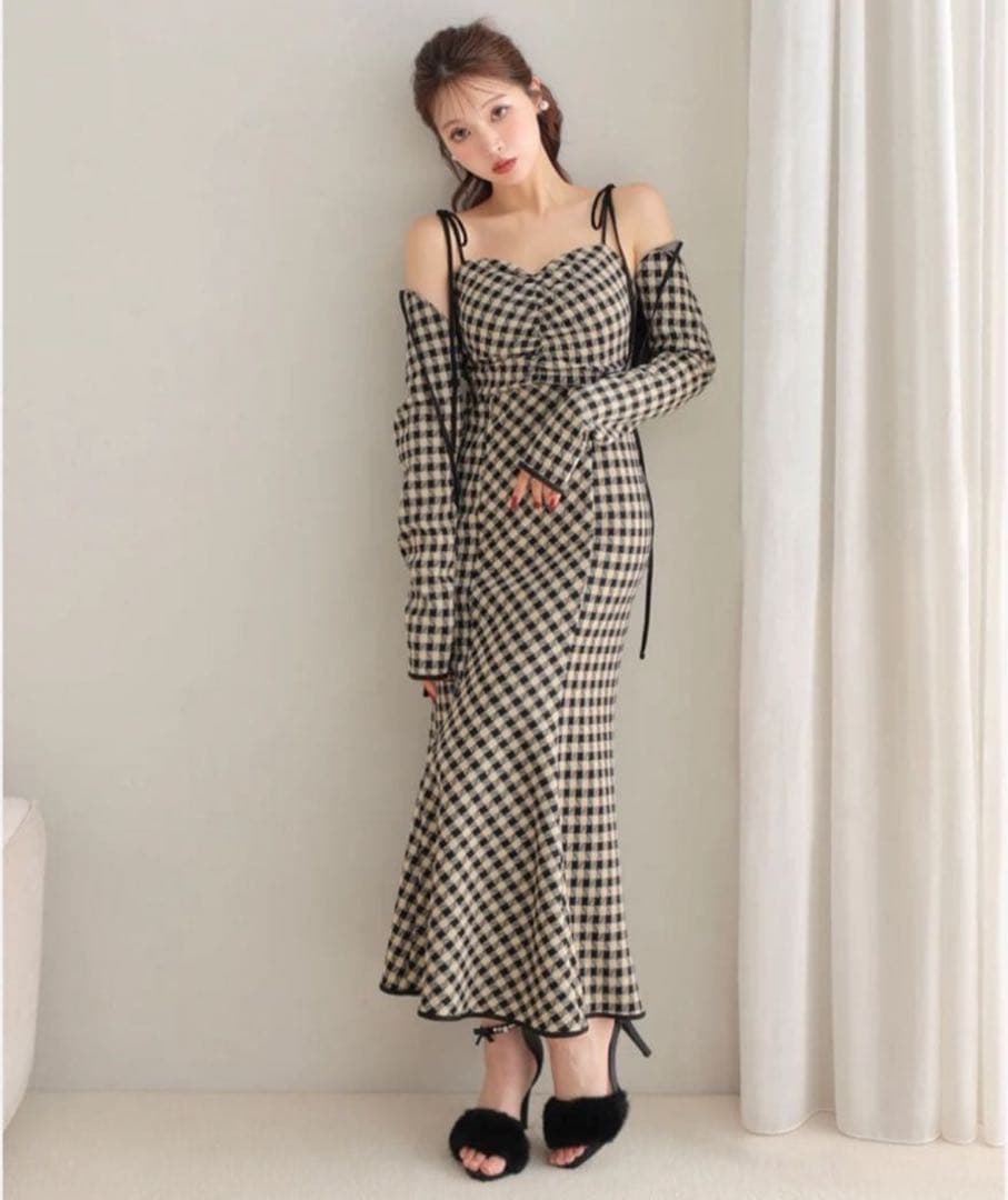 M me eme Check ensemble long onepiece 新品