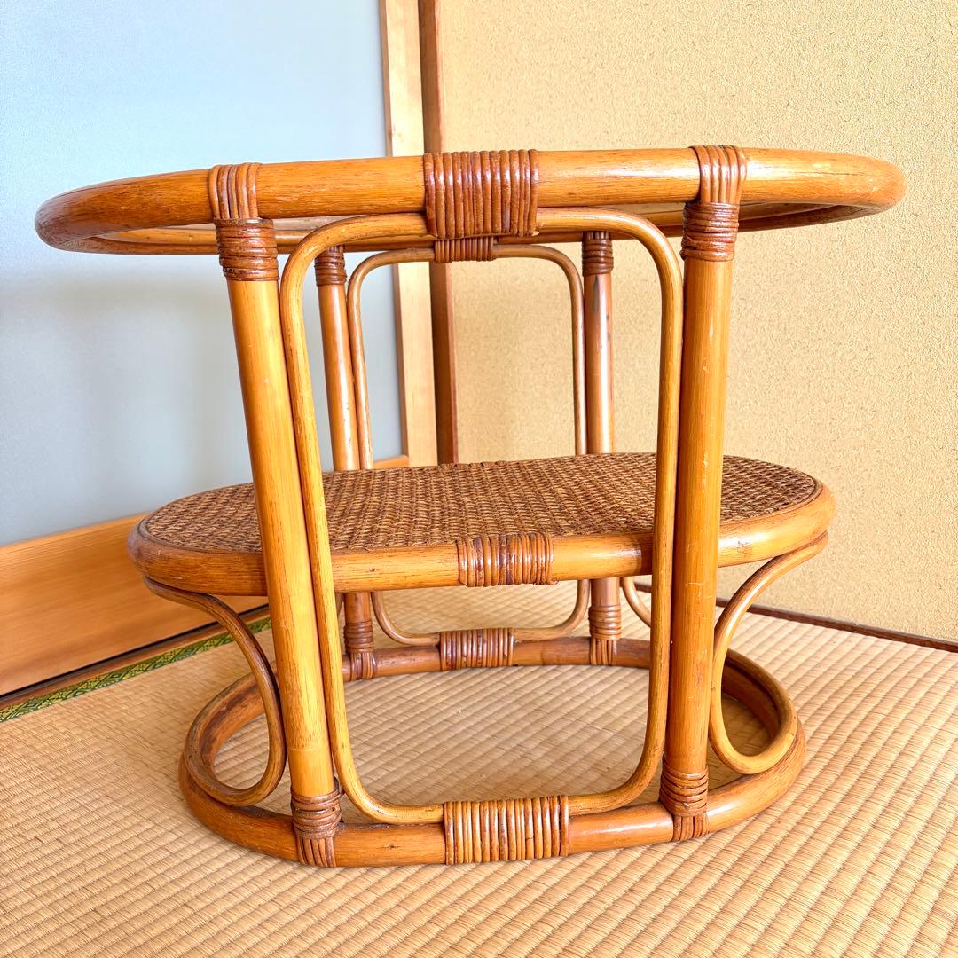 【送料無料】ラタンテーブル ガラス天板 籐製 昭和レトロ ナチュラル