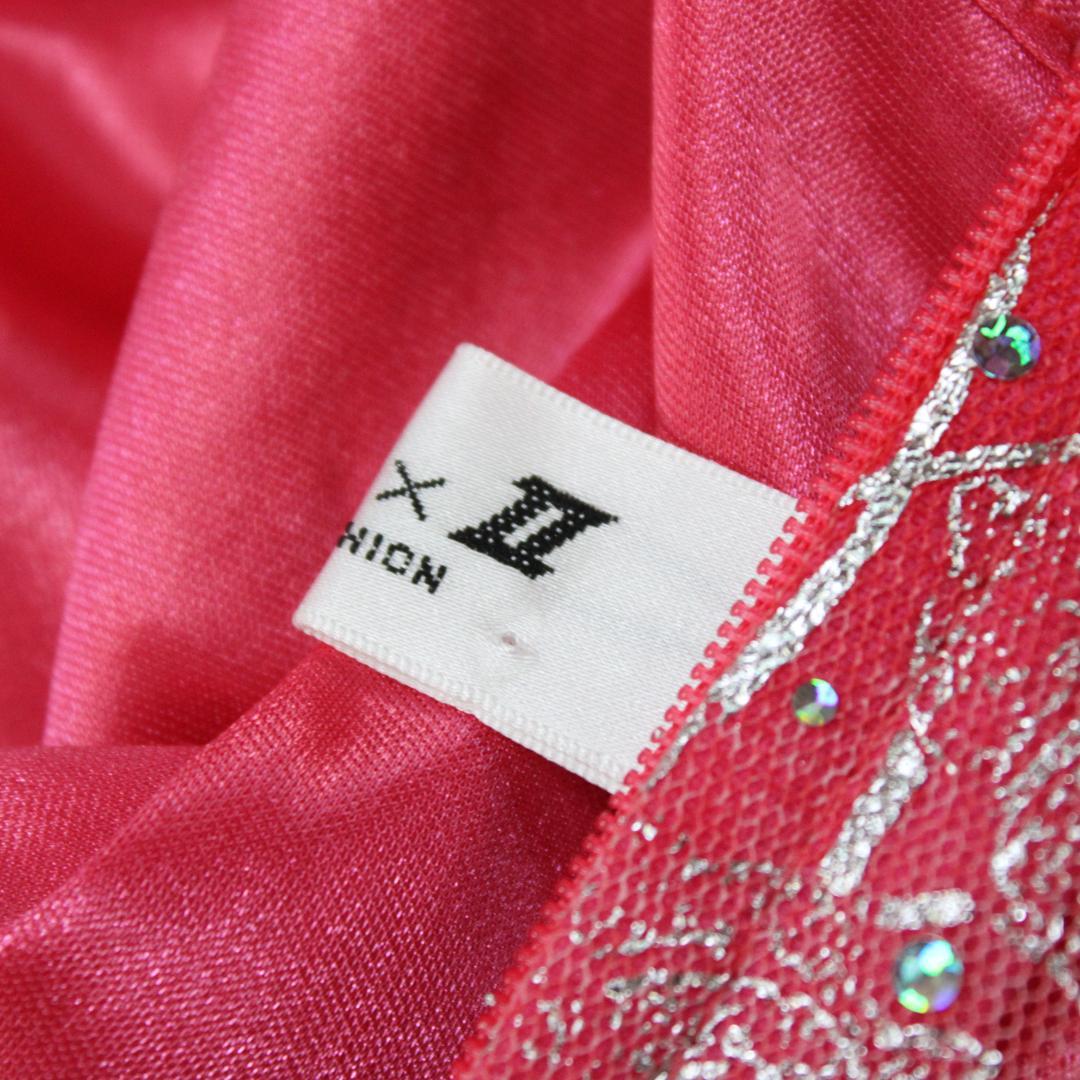 【美品社交ダンス衣装】ワンピース ドレス UN×Ⅱ ピンク シルバー ホログラム
