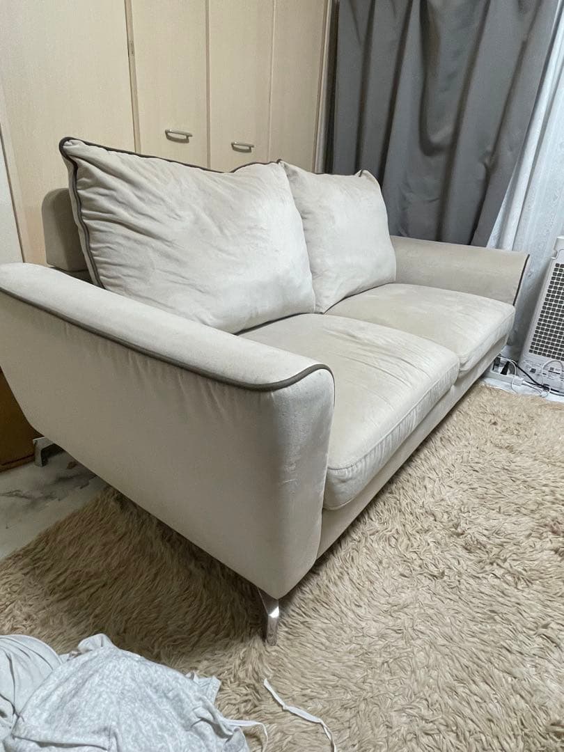 モダン ベージュ ファブリックソファ 3人掛け ソファ