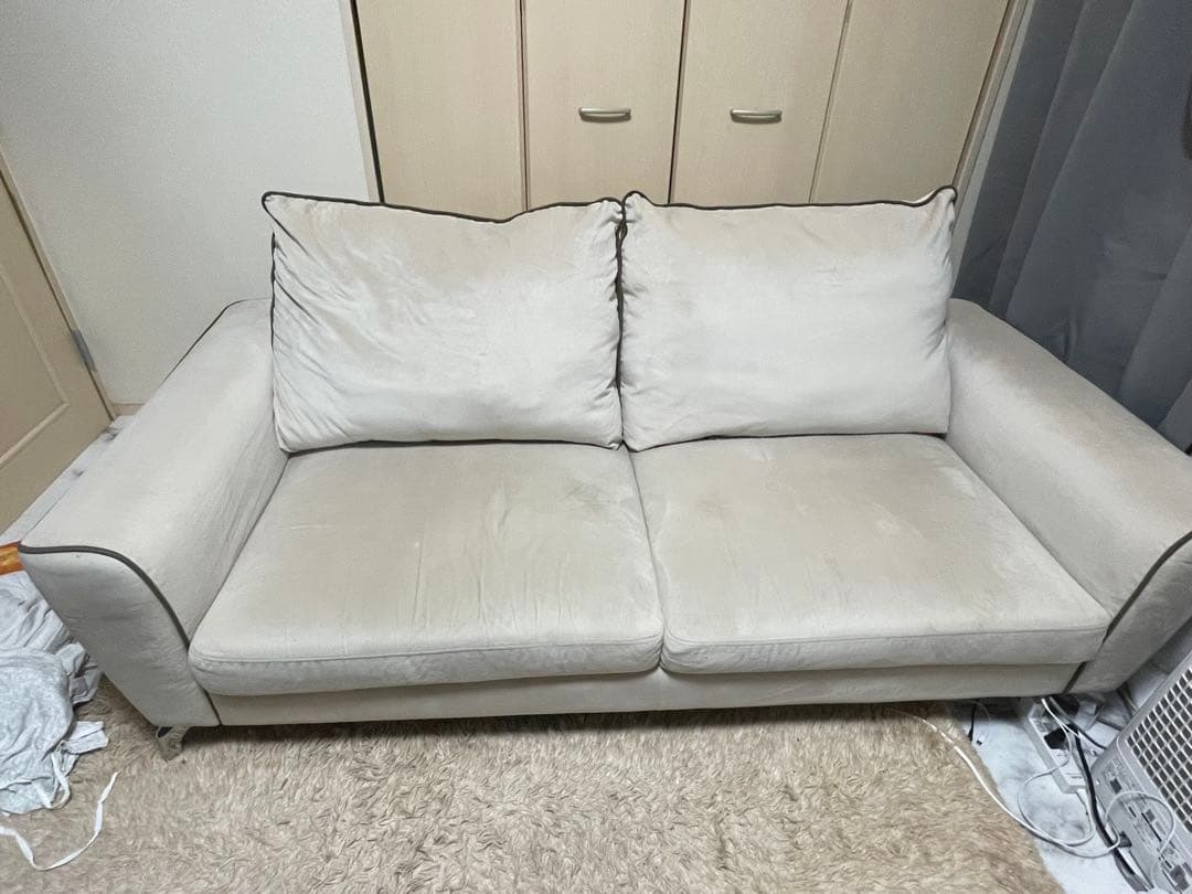 モダン ベージュ ファブリックソファ 3人掛け ソファ