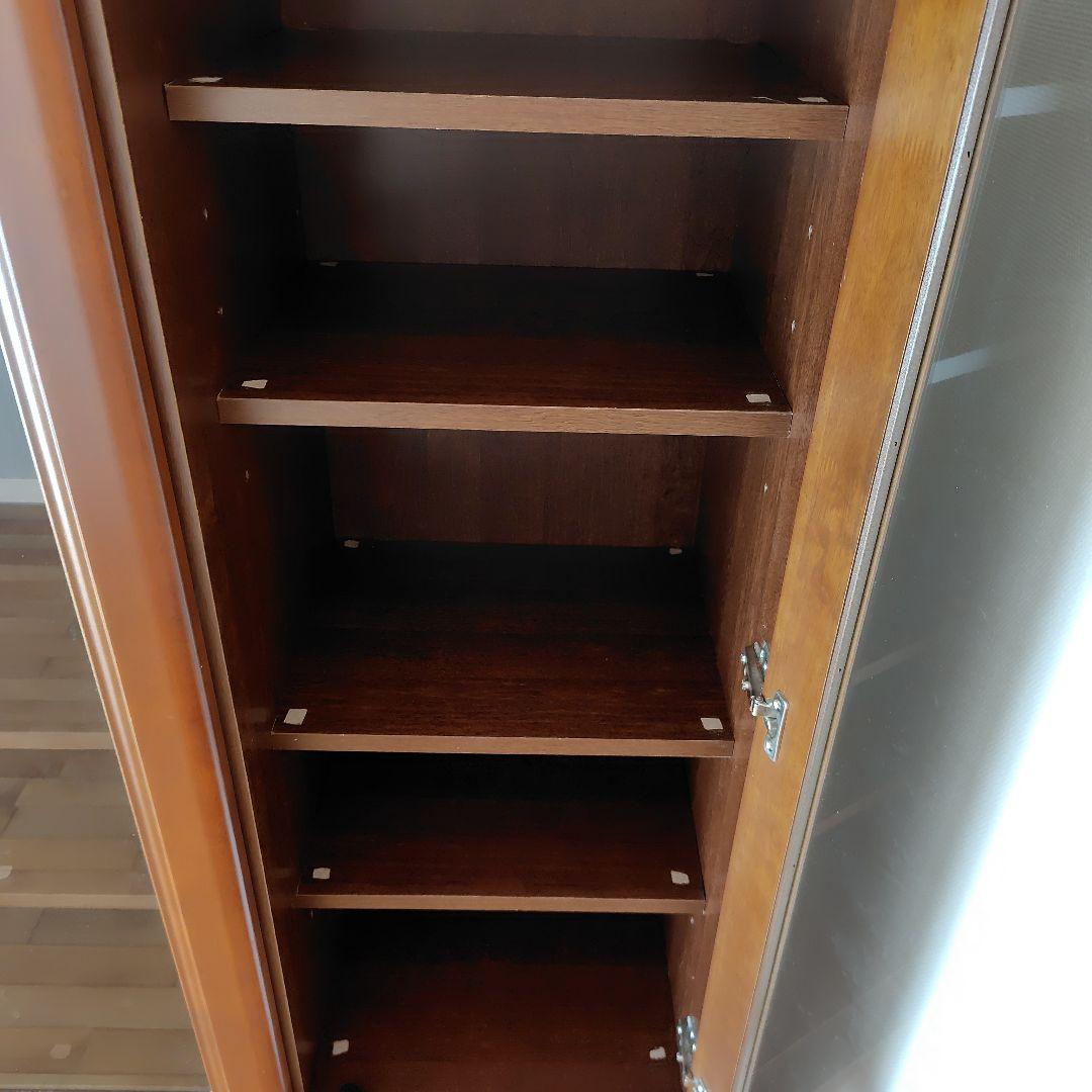 ☆ 木製 食器棚 ダークブラウン ガラス扉付き ☆