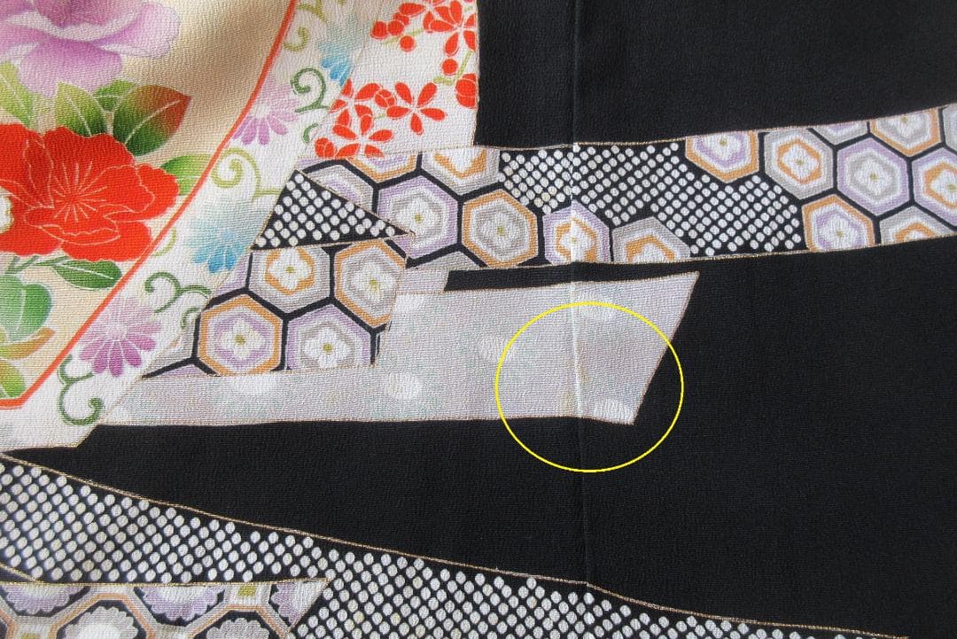 留袖リメイク　花柄　金糸銀糸刺繍　シルク　ロングワンピース　ウエストリボン紐付