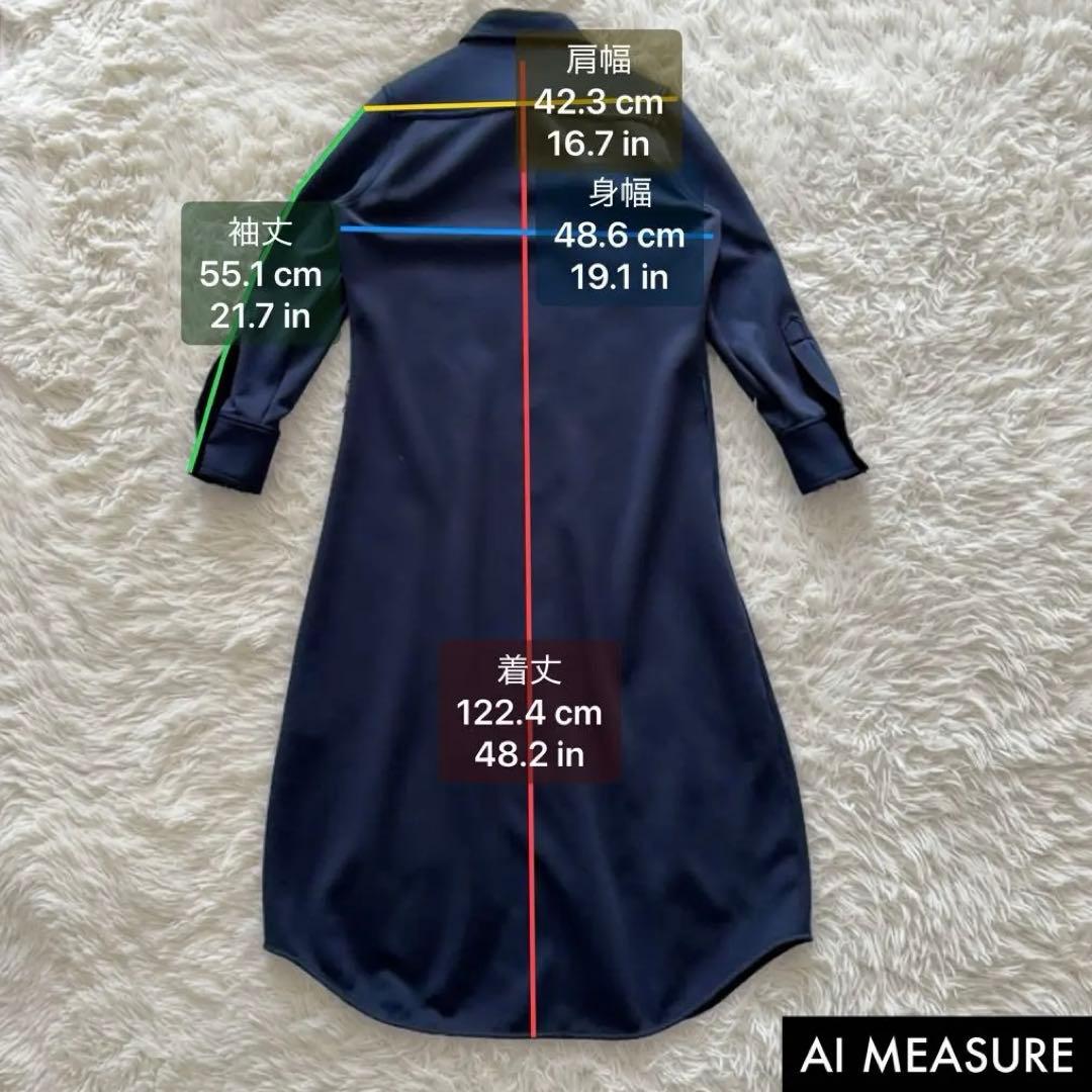 ジルサンダー ベルト付きロングワンピース シャツ ロング丈 40サイズ ネイビー