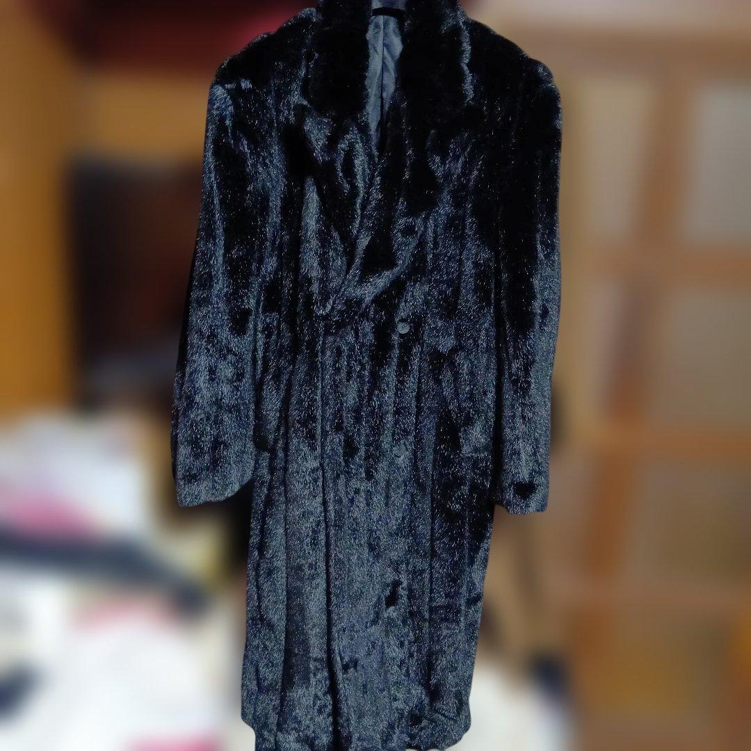 タイムセールルガラージュフェイクファーメンズコートロングＬ定価50000円黒