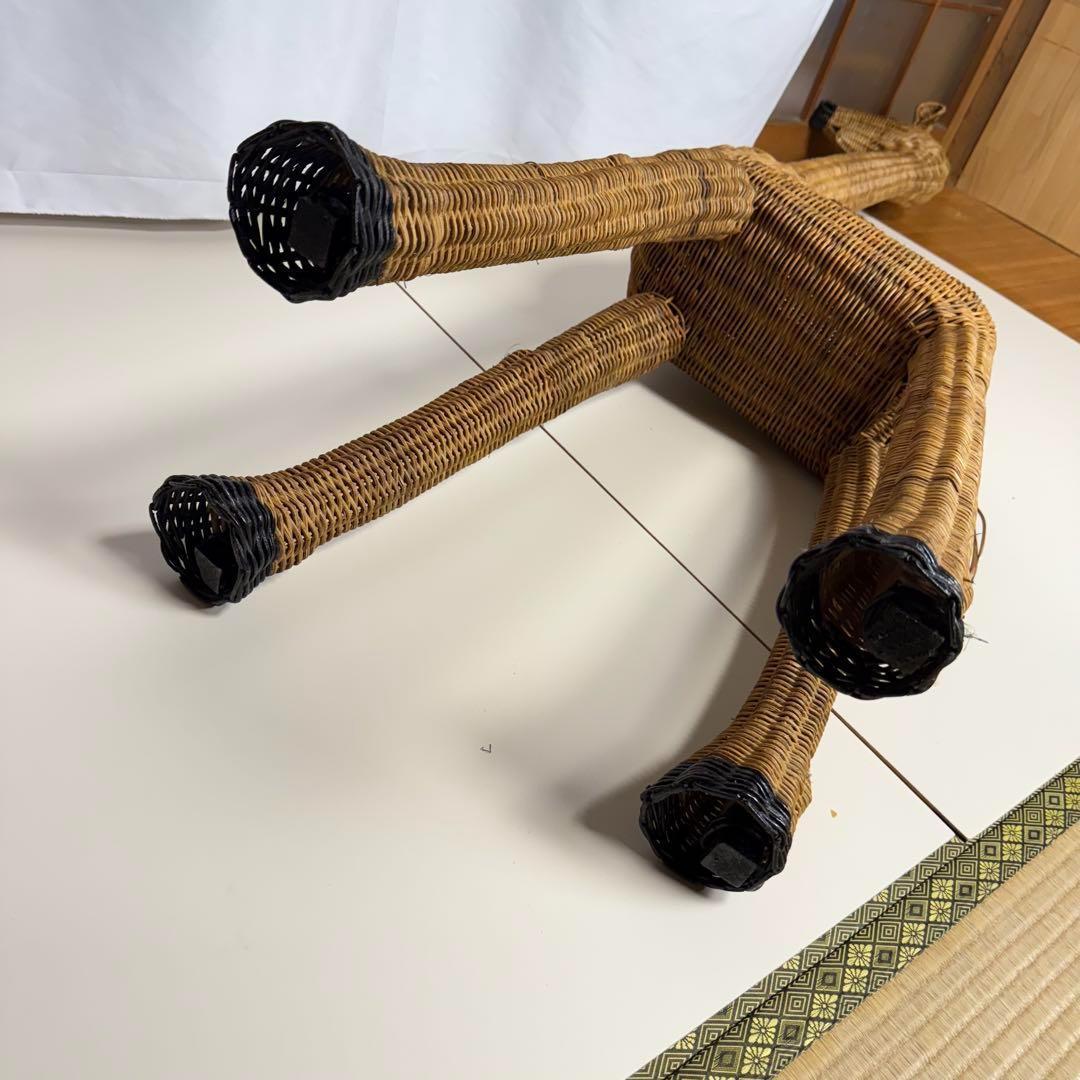 籐製 ラタン キリン バスケット フラワースタンド アンティークレトロ 昭和