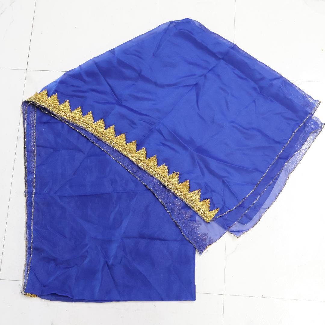 【ベリーダンス用 アラジン衣装】ブルー ゴールド レース生地 青 フリル