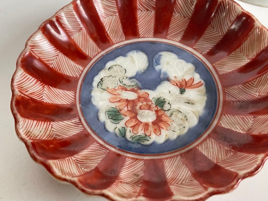 骨董　アンティーク　赤絵　豆皿　手塩皿　輪花皿　小皿　和食器　お正月