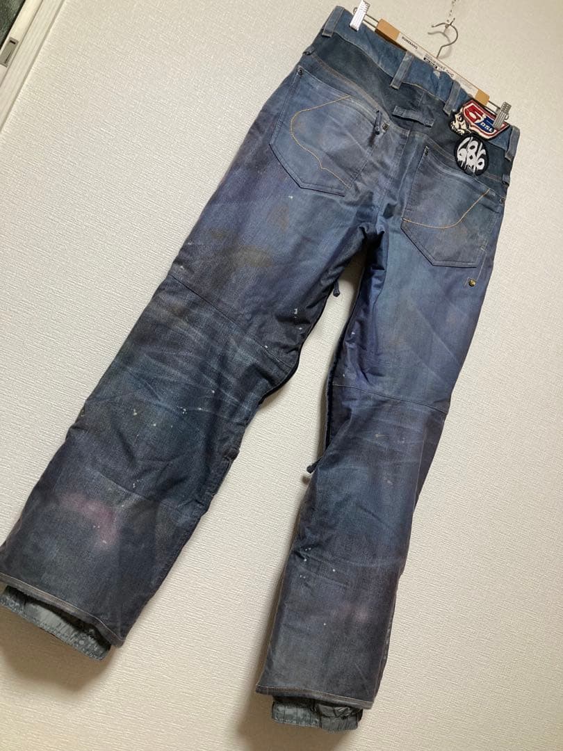 686 55 diesel コラボ　ダメージ加工　スノーボードパンツ　デニム