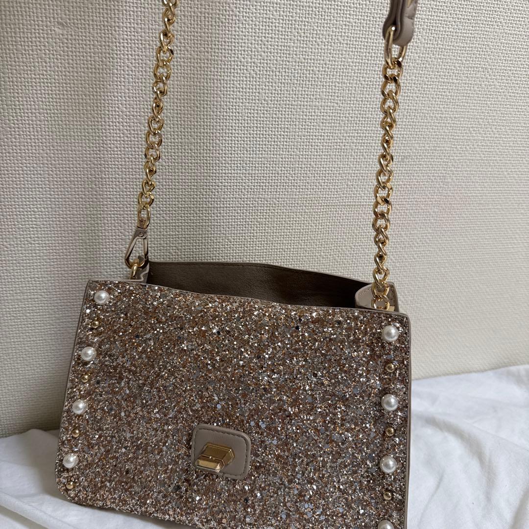 DIANA ダイアナ　グリッター　ショルダーバッグ　ハンドバッグ ベージュ