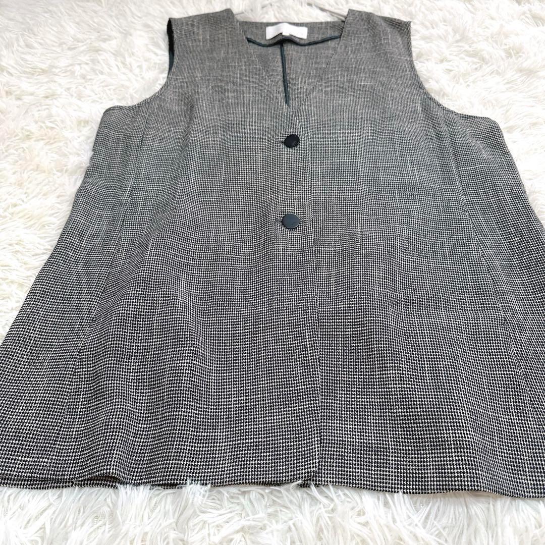 24SS 未使用級 3XL 自由区 ロングジレ グレー ベスト ツイード