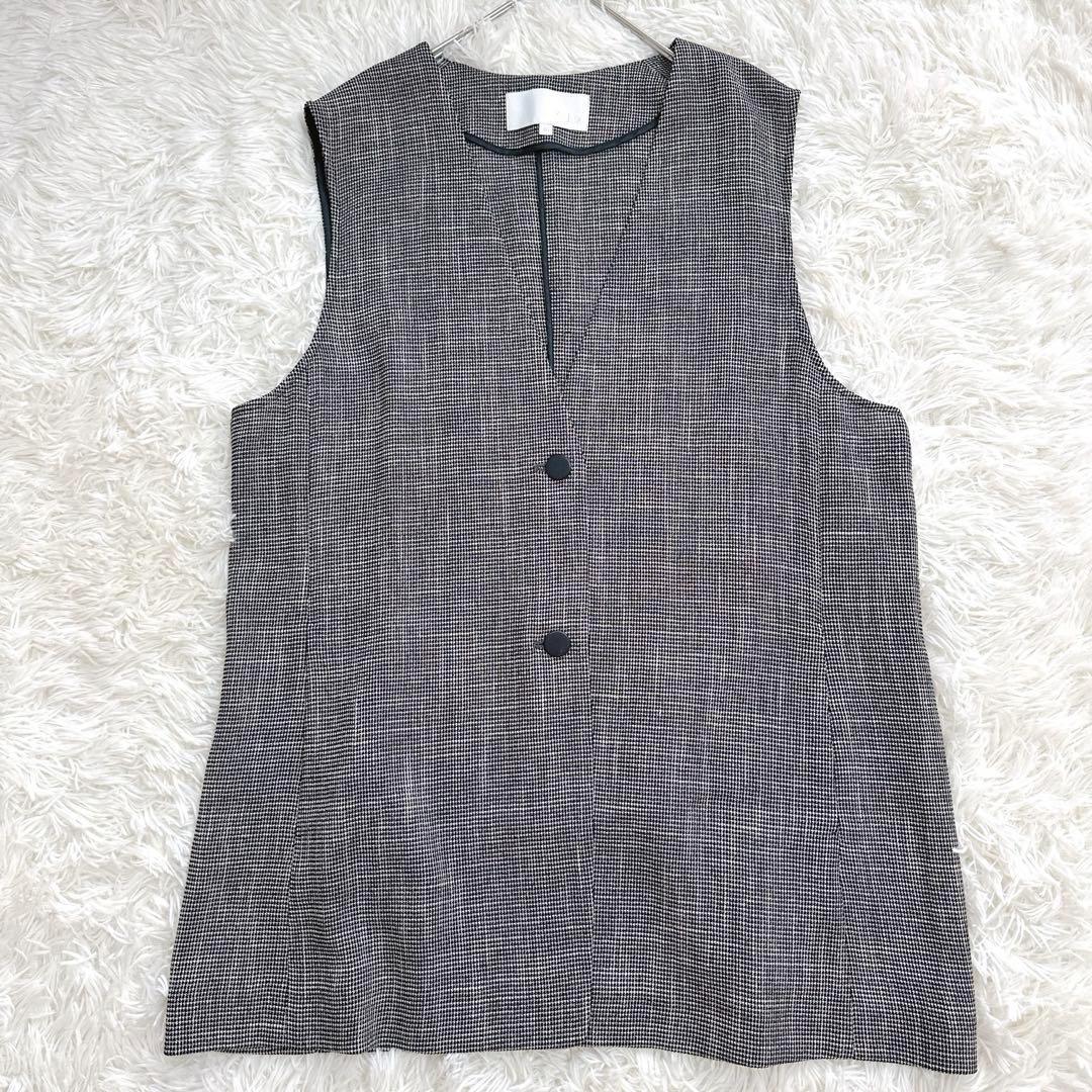24SS 未使用級 3XL 自由区 ロングジレ グレー ベスト ツイード