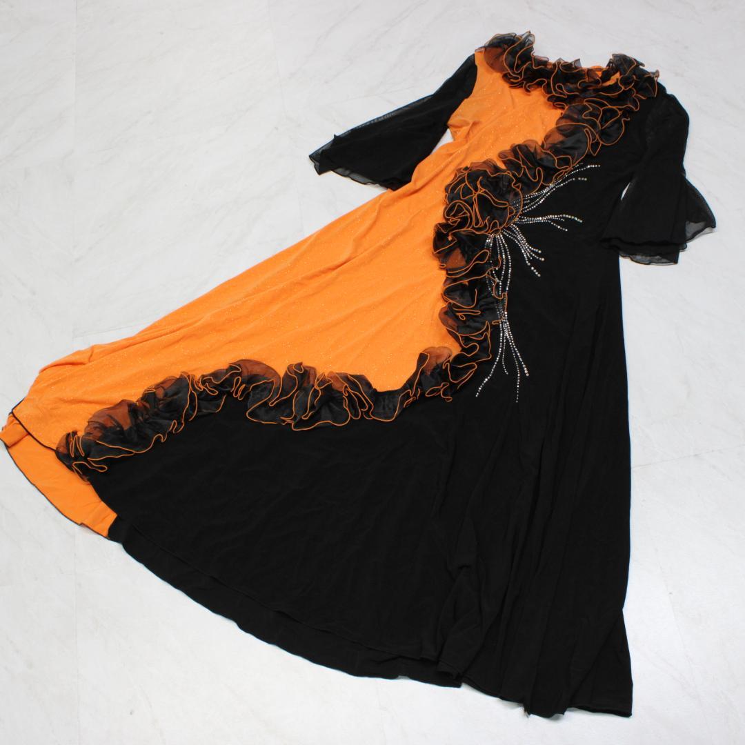 【美品 社交ダンス衣装】ワンピース ドレス 黒 かわいい バイカラー 可愛い