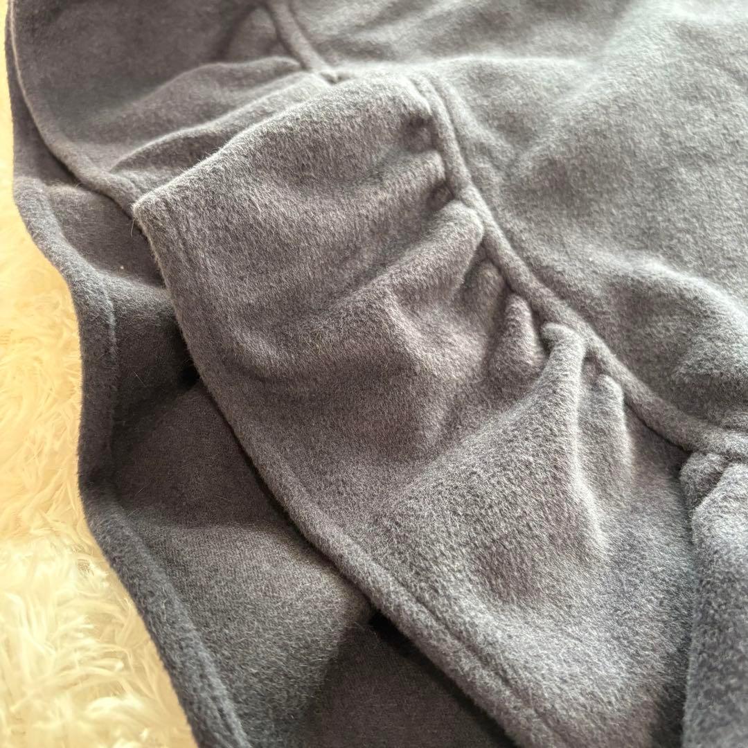 MADUSON フリルポンチョ アンゴラケープコート ファーフード 金ボタン 紺