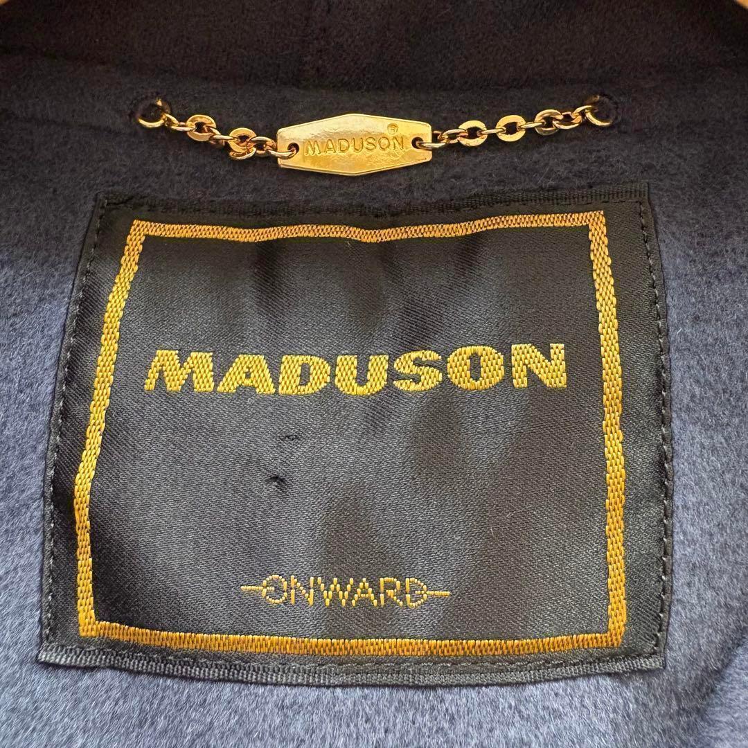 MADUSON フリルポンチョ アンゴラケープコート ファーフード 金ボタン 紺