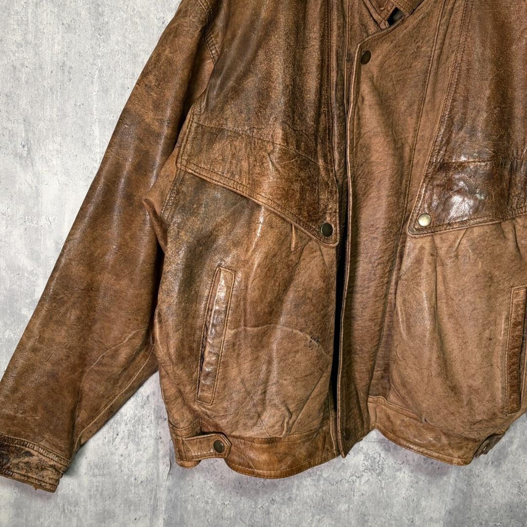 ヴィンテージ レザー ジャケット 短丈 ライナー 茶 ヘビーウェイト 本革