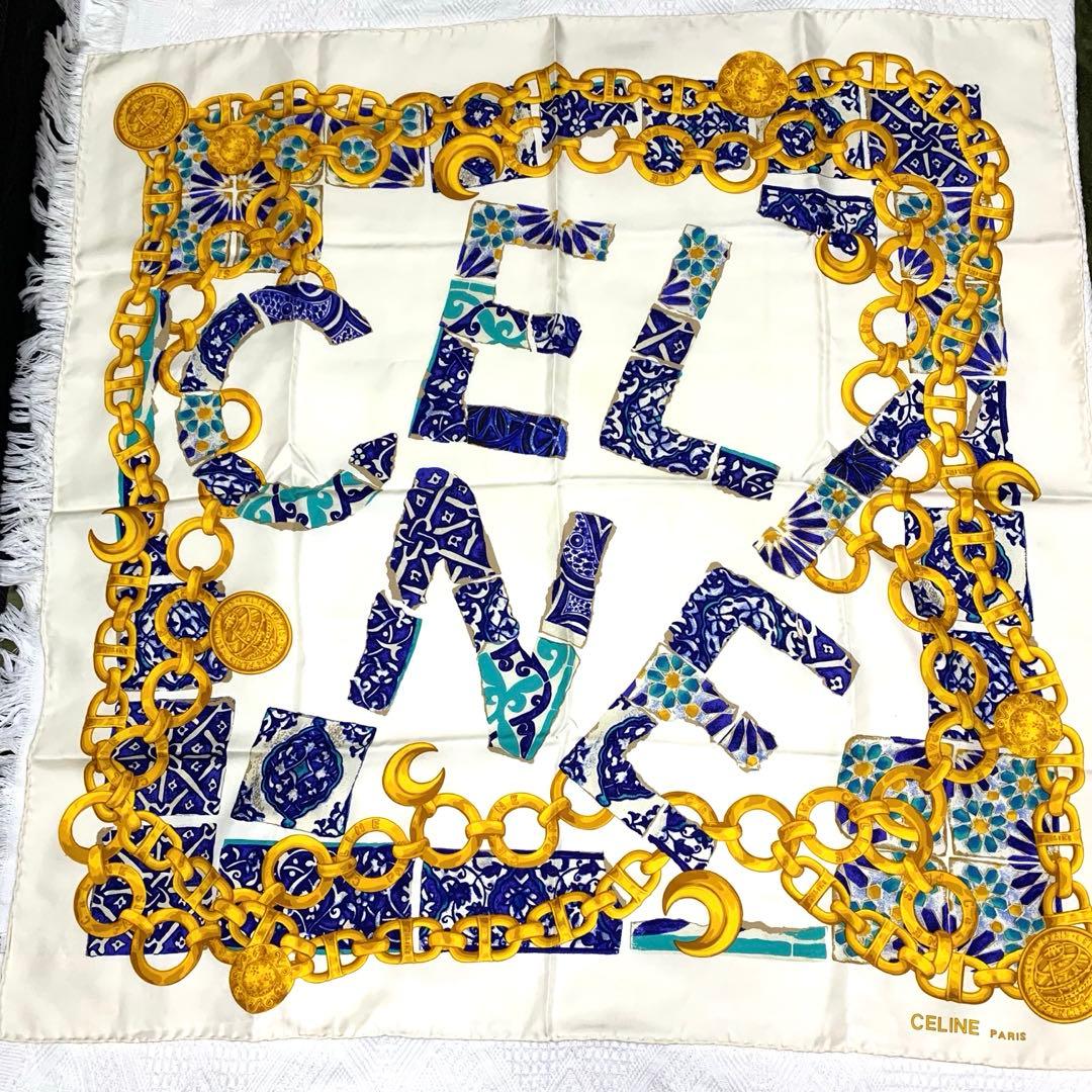 【美品】セリーヌ　CELINE　大判　スカーフ　パリ　シルク　100